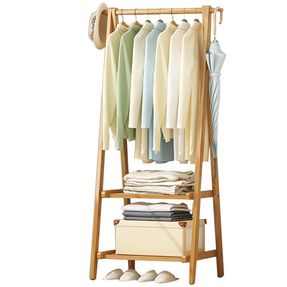 XDLEDMKIZ Wooden Coat Rack with Shoe Storage Heavy Duty Free Standing Clothes Rail for Living Room Hallway Office Bedroom Entryway Coat Hanger Stand 66CM/86CM/116CM Maxim