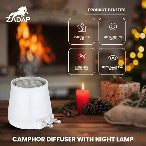 Image of Electric Camphor Diffuser & Night Lamp | Kapoor Dani Stand for Home | Mosquito Repellent, Air Purifier & Aroma Burner | Shock-Proof Design with Temperature Protection | Direct Plug-in (Blue)
