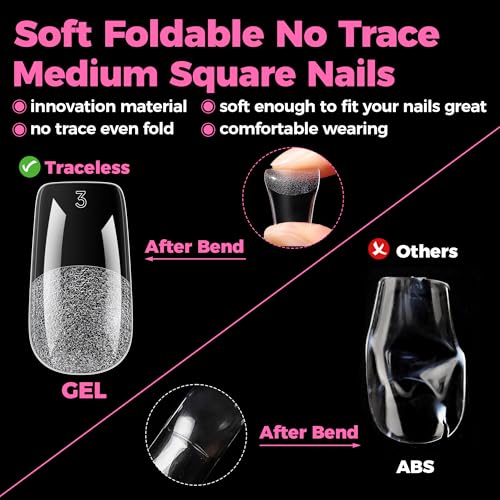 Image of UNA GELLA Medium Square Gel Nail Tips, 15 Sizes Pre Etched Soft Gel Nail Tips Square 300pcs Fake Nails Full Cover For Press On False Nail Extension Home DIY Salon for Women