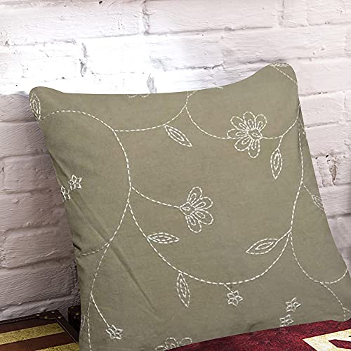Image of SAJAVAT HOME CC78 Cotton Stripe Khadi Print Cushion Cover (Pack of 1) 18x18 INCHES /45x45 cm Blue & Off White (Beige Brown, Cotton)