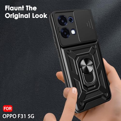 Image of TheGiftKart Tough Armor Bumper Back Cover Case for Oppo F31 5G | Sliding Camera Cover, Kickstand & Ring Holder | 360 Degree Protection Back Cover Case for Oppo F31 5G (PC & TPU, Black)