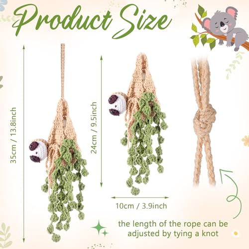 Image of DaisyInner Cute Crochet Plant Car Freshener 12ml Empty Refillable Diffuser Bottle with Plants Hanging Accessories for Ornaments Charms Rearview Mirror Home Office Decor Women Gifts(Sloth)