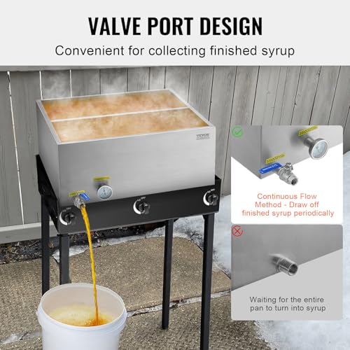 Image of VEVOR Maple Syrup Evaporator Pan, 23.6 Gal, 24 x 24 x 9.5 Inch Maple Syrup, 304 Stainless Steel Maple Syrup Pan, Evaporator Pan with 1 Valve and 3 Heating Methods, for Home, Outdoor
