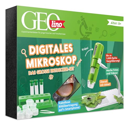 FRANZIS 67184 - GEOLINO Digitales Mikroskop, das große Entdecker-Set mit Experimentierideen für drinnen und draußen für Kinder ab 8 Jahren, inkl. 96-seitigem Begleitbuch