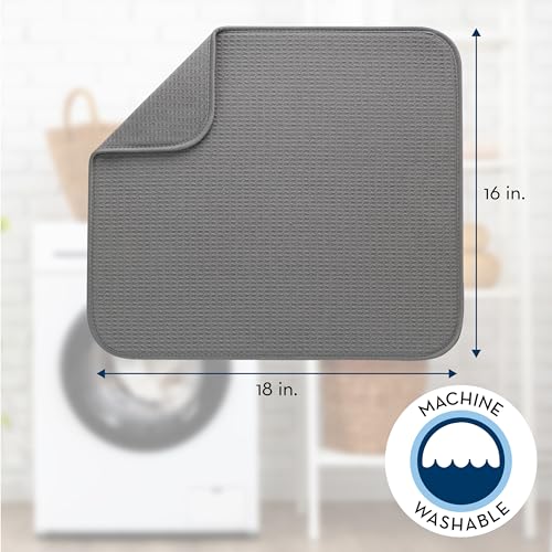 S&T INC. Dish Drying Mat 2 Pack, 16” x 18”, Absorbent Microfiber Kitchen Counter Mat, Dish Drying Pad for Dishes, Utensils, Pots and Pans, Large, Grey and Grey Trellis