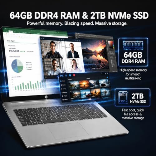 Image of HP 15.6 inch FHD Touchscreen Laptop, AMD Ryzen 7 7730U, 64GB RAM 2TB SSD