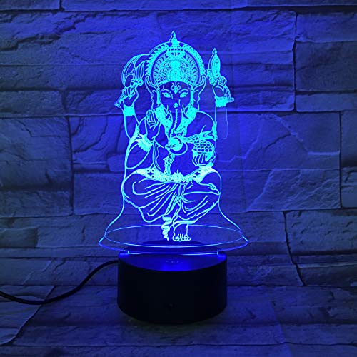Preisvergleich Produktbild Elephant Buddha 7 Farbwechsel Nachttischlampe 3D-Atmosphäre Nachtlicht Herz visuelle Illusion LED Kinderspielzeug Geburtstag Kindergeschenk 653