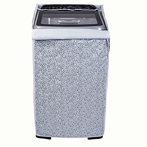 Image of Classic Top Load Washing Machine Cover Suitable For Bosch Back Panel 9 Kg, 9.5 Kg, 10 Kg, 10.5 Kg, 11 Kg (66cmsX63cmsX99cms, White & Grey)