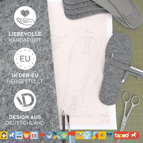 biped 2 Paar Kinder Filz Einlegesohlen - Robuste Schuheinlagen zum Zuschneiden - Weiche Filzsohlen für Herbst und Winter Schuhe z2740