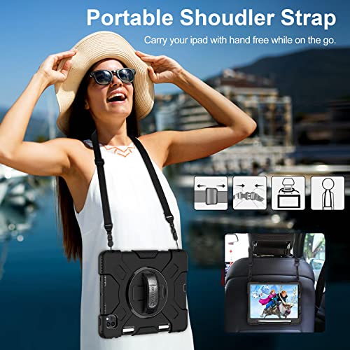 Groleoa Ipad Pro 11 Inch Case 2022/2021: Military Grade Shockproof Protective Cover Case For Ipad Pro 11 4Th Generation 2022 / 3Rd Gen 2021 + Pencil Holder + Stand + Hand/Shoulder Strap- Black #TOP5