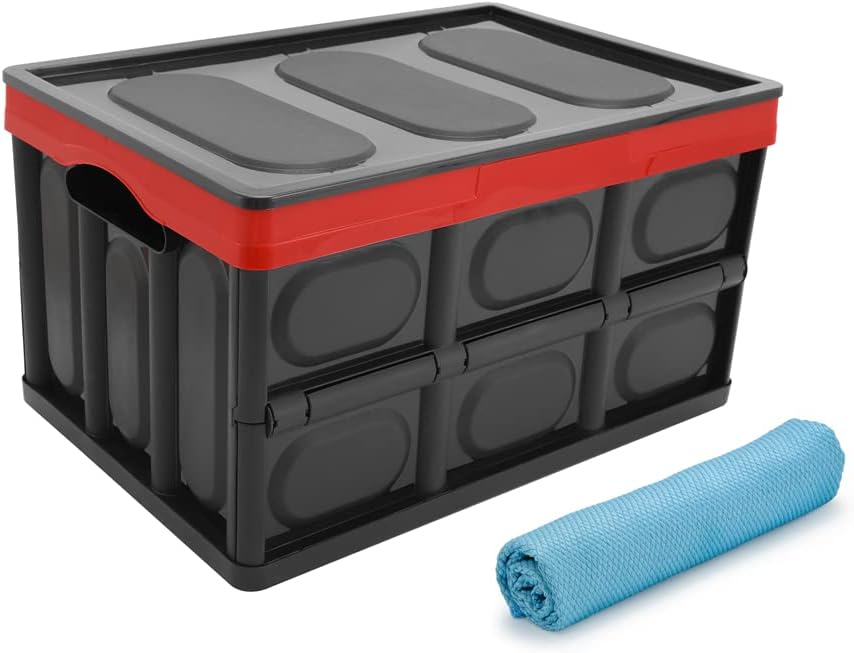 Somine Collapsible Storage Box (52 Liter) Foldable Utility Bin for Closet, Home, Car, & Travel Organization | Heavy-Duty Plastic Organizers w/Carry Handles | Space Saving