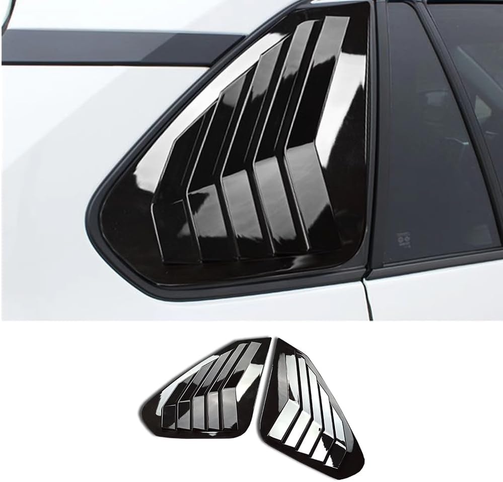 Automobile Accessories Rear Side Window Louver Cover Trim Compatible with Toyota RAV4 2024 2023 2022 2021 2020 2019 (Piano Black B) ABS 2 PCS