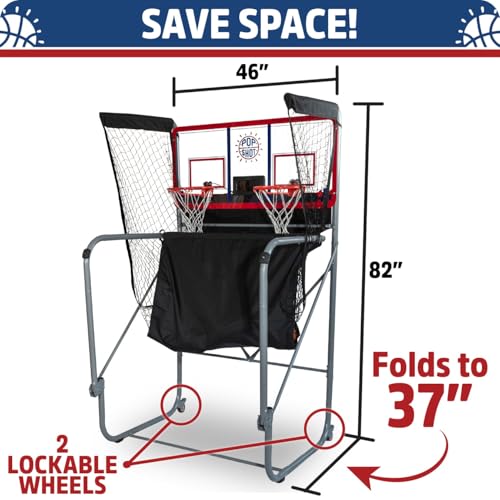 Pop-A-Shot Official Indoor/Outdoor Dual Shot Basketball Arcade Game - Weather Resistant - 16 Different Games - 6 Audio Options - Near 100% Scoring Accuracy - Large LED Scoreboard
