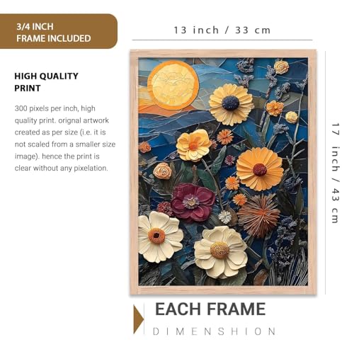 Image of kotart Abstract Floral Art Framed Painting | Big Aesthetic Flowers Vastu Framed Paintings for Living Room Bedroom Wall Decor Set Of 3 (13X17 inch)