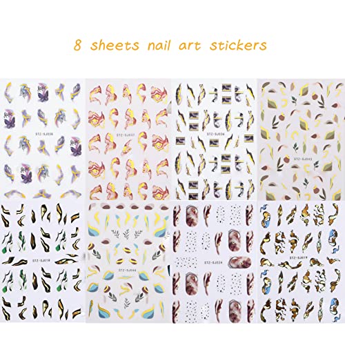 Baoximong 8 Sheets Nail Art Stickers Marble Wave Nail Decals Black Gold Stripe Line Nail Art Supplies 3D Self-Adhsive Nail Accessories Colorful Abstract Graffiti Design Nail Stickers For Women Nail Decorations #TOP6