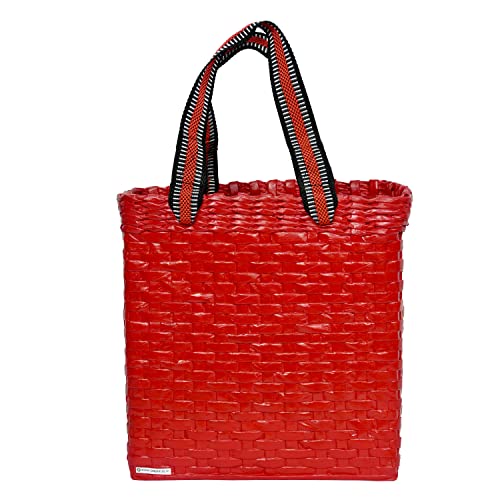 Image of Paperus, Medium, Red, Lunch Bag, Tiffin Basket for Office, Handbag, Carry Bag, Travel Bag, Eco-Friendly, Handmade, of Paper Ropes, in Inches 11 Height, 12 Length & 6 Wide Base