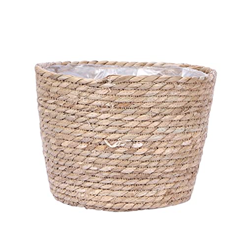 BAZEITFLOW Cache Pot Paille Tressée Naturel Panier Décoratif pour Plantes Intérieur Panier Rotin sans Poignée Cache Pot pour Fleurs Décoration Maison Polyvalente Diamètre Hauteur