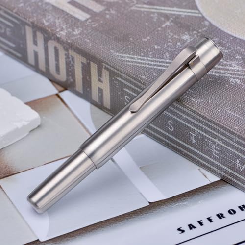 HONG DIAN M2 Titanium Mini pióro wieczne, średnio miękka stalówka i elegancki kształt, metalowe pióro podróżne z krótką kieszenią, szary tytanowy