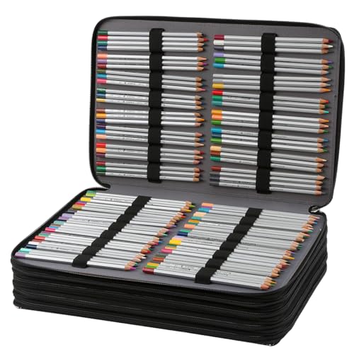 Image of Large 500-Slot Colored Pencil Organizer with Zipper - Fabric Art Storage Bag for Painters and Artists (Large Slots,Galaxy Black)