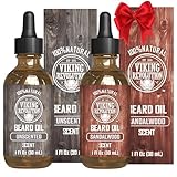 Viking Revolution Sandalwood and Unscented Beard Oil for Men - Natural Mens Beard Oil with Argan Oil and Jojoba Oil - Beard Softener, Strengthens and Moisturizes - Beard Conditioner for Men (2 Pack)