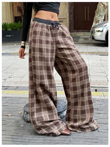 Image of SOLY HUX Women's Plaid Checkered Pants Flannel Pajama Pants with Pockets