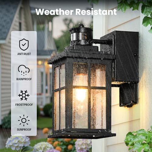 Image of Gleamz Motion Sensor Outdoor Porch Light with GFCI Outlet, Durable Aluminum