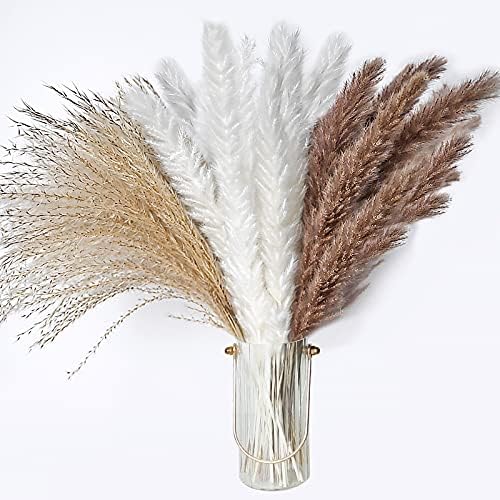 50 Pieces 40cm White Natural Dried Pampas Grass Artificial Boho Home Decor Natural Phragmites Communis Dried Flowers for Vases White Bouquet Flower Phragmites Wedding Holiday Party Decor 50