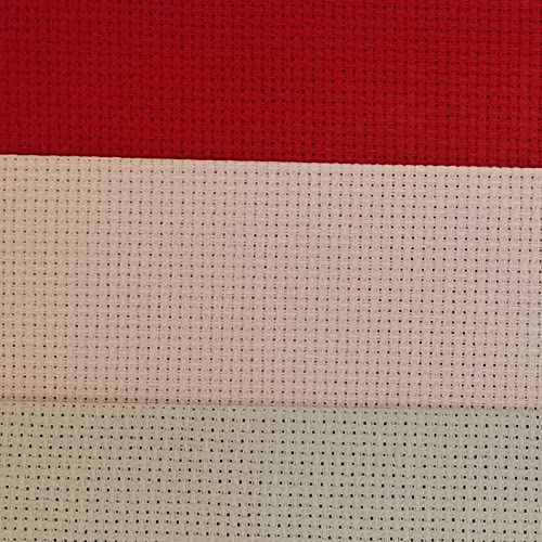 Image of KCS 3 pc of 12 inch x 18 inch 14CT Counted Cotton Aida Cloth Cross Stitch Fabric (Pink+Red+Pearl Grey)