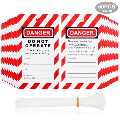 TKCHAX Lockout Tagout Tags 50 Pcs/Pack,Danger Do Not Operate Equipment Labels with 50 Zip Ties,OSHA Compliant...