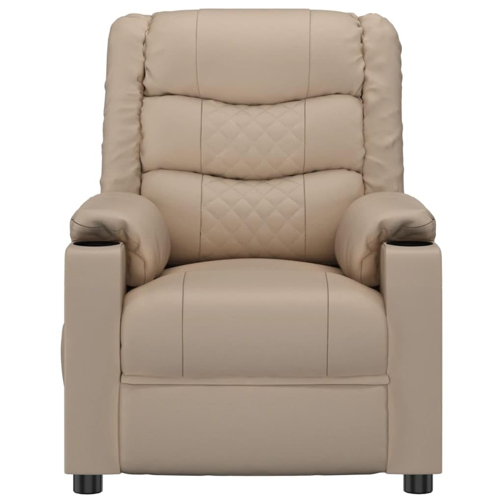 Sillón de relax eléctrico de piel sintética marrón capuchino con 3 posiciones y mando a distancia de 2 botones, asiento acolchado grueso y marco de madera y metal resistente para mayor