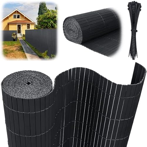 YUENFONG Sichtschutzmatte PVC Anthrazit Standard Sichtschutz Windschutz Zaunblende für Garten Balkon Terrasse Sichtschutzzaun Balkonverkleidung (90x500cm,Anthrazit) Cover