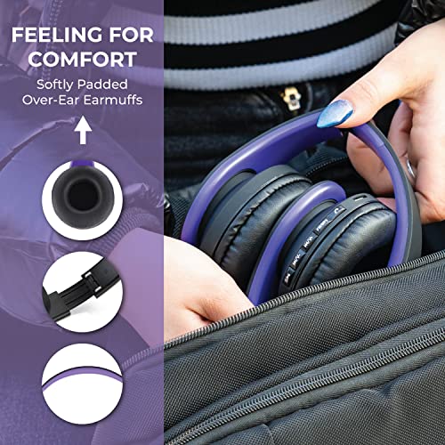 Casque Bluetooth sans fil PowerLocus violet Over-Ear pliable avec micro intégré et Micro SD