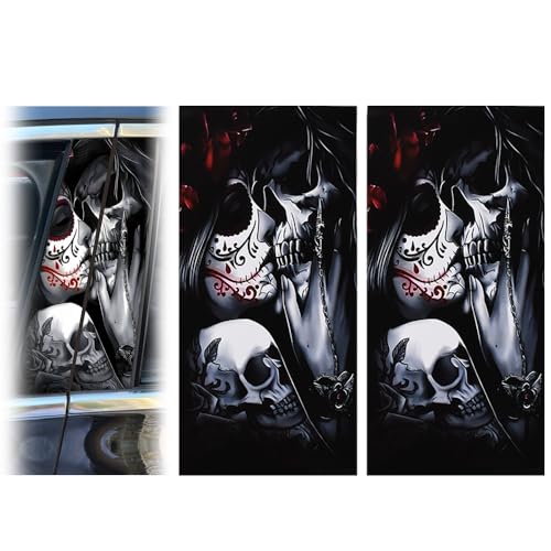 Image of JSCARLIFE Skull Car B-Pillar Sticker, HD Printed PVC Waterproof Car Decals, Car Stickers Vinyl Self-Adhesive Side Strip Decal Cool Stickers (Skull Style 3)
