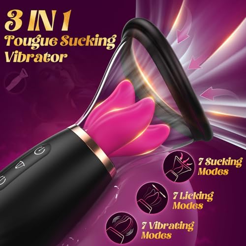Image of Sucking Vibrator Sex Toys for Women - Tongue Vibrators Women Sex Toy for Clitoral Nipple with 7 Licking & Scuking Clitoral & 10 Vibration Mode, Removable Cup G Spot Adult Sex for Woman Couples