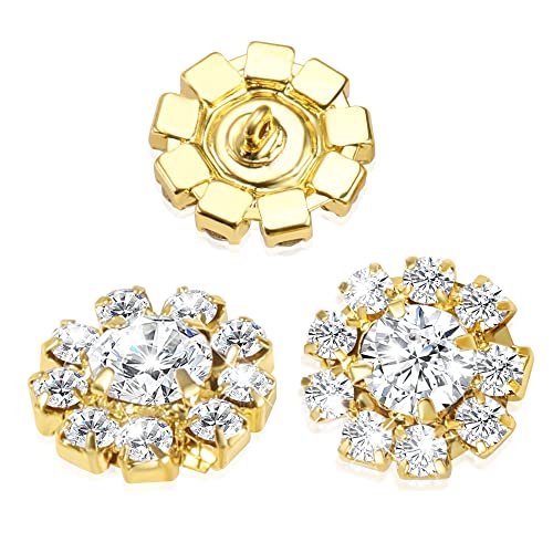 24 botones de diamantes de imitación dorados con flores de cristal para manualidades, para cárdigan, ropa, costura, decoración de boda