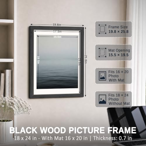 Image of VCK 18x24 Frame 5 Pack, Black Exclusive Wood 16x20 Mat, for Picture