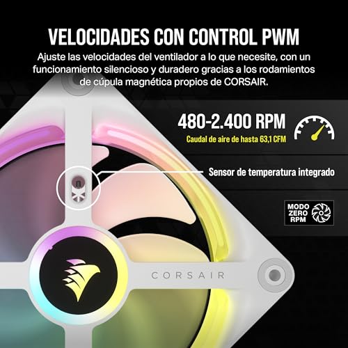 Miniatura 6 de CORSAIR iCUE LINK QX120 RGB 120mm Ventilador - Paquete Triple - Blanco | Kit Triple de Ventiladores con Concentrador iCUE LINK, Rodamiento de Cúpula Magnética, Modo Zero RPM