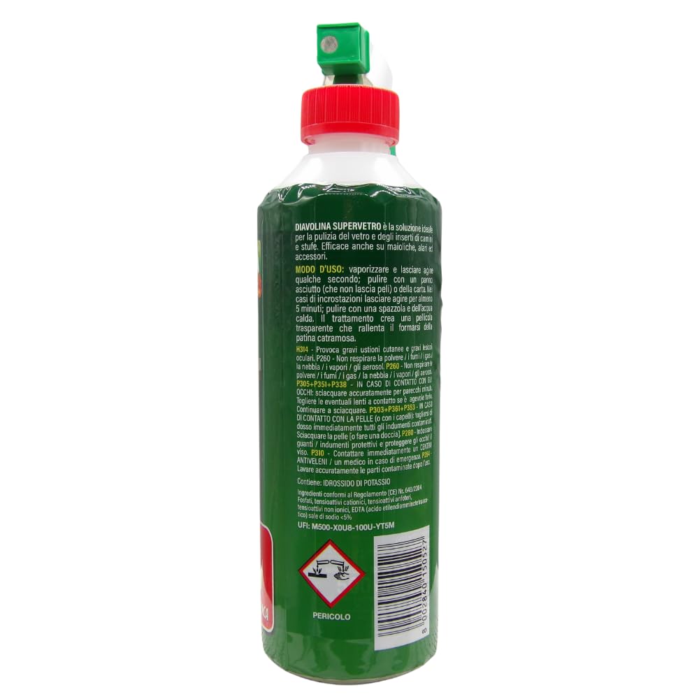 Supervetro Ideale per la Pulizia del Vetro e degli Inserti di Camini e Stufe, Confezione da 1 Spruzzatore e 1 Ricarica da 500ml (6 Unità)