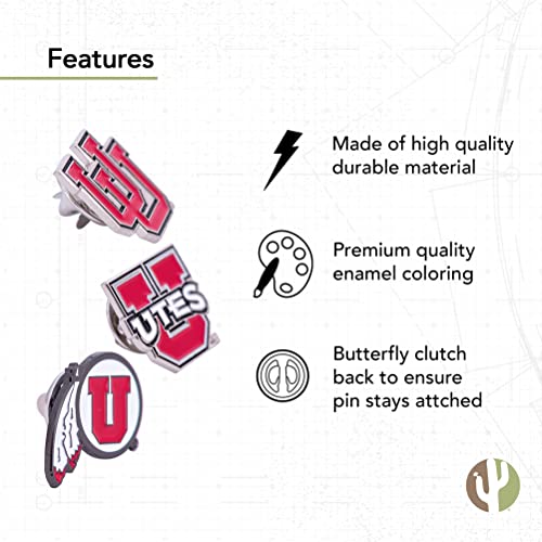 Image of Desert Cactus University of Utah Lapel Pin UTAH Utes Made of Metal for Formal Wear, Bag and Hat Jewelry, and Tie Tack (Pin Set)