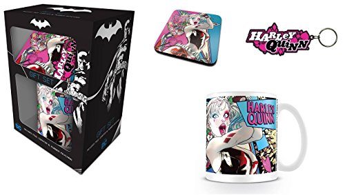 dc comics Coffret cadeau: Mug, Sous-verre, Porte-clés - Harley Quinn