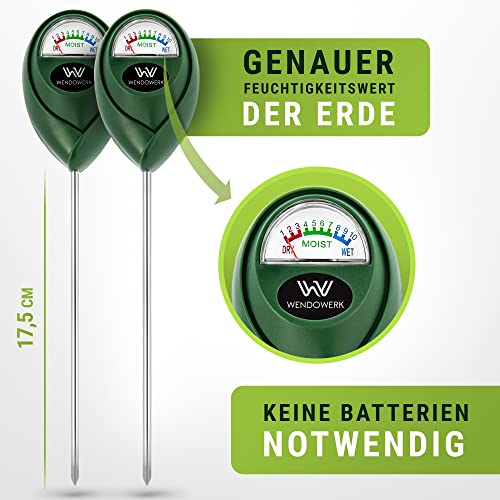 WENDOWERK® [2 Stück] Boden Feuchtigkeitsmesser für Pflanzen - [Grün/Grün] - Ohne Batterien - Verbessertes Feuchtigkeitsmessgerät Pflanzen [2026] – Premium Bodentester