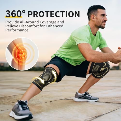 Image of CAMBIVO Copper Knee Braces for Men and Women (2 pack) -Knee Supports Copper Compression Knee Sleeve for Knee Pain, Arthritis, Sports and Recovery Support