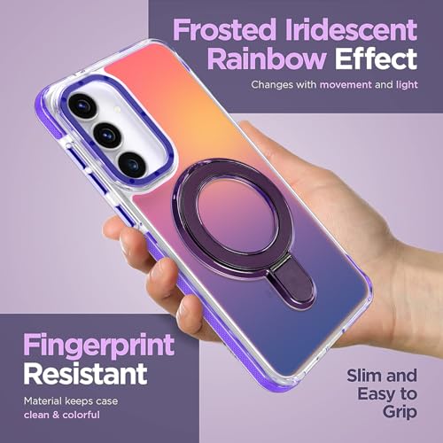 Image of Magnetic for Samsung Galaxy S25 FE 5G Case with Stand [Compatible with Magsafe] [Cute Fluorescent Design] [1 Screen Protector] Slim Translucent Matte Case for Galaxy S25 FE 5G 6.7 inch, Purple