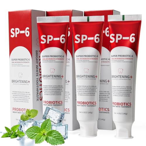 SP-6 Probiotic Whitening Toothpaste, SP-6 Probiotic Toothpaste, Enhanced Formula with 6 Probiotics for Teeth Whitening/Brightening, Enamel-Safe, Fluoride-Free, Fresh Mint Flavor, 4.9oz, 3Pack