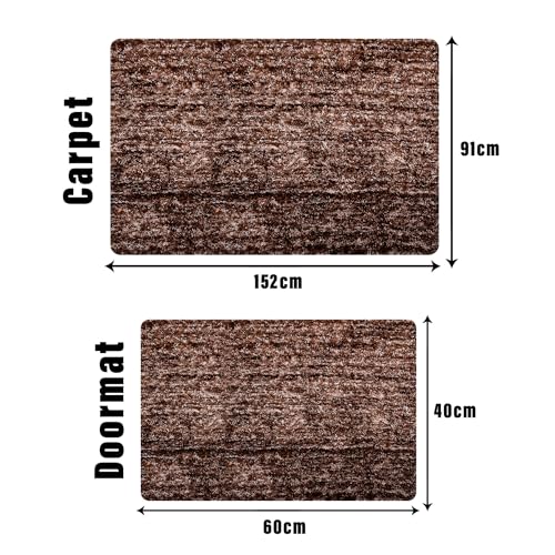 Image of Kuber Industries Carpet | Shaggy Carpet for Living Room | Fluffy Door Mat | Lexus Home Decor Carpet & Door Mat Combo | Floor Carpet Rug & Door Mat Set | Set of 2 | Brown