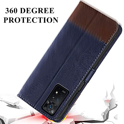 Image of TheGiftKart Flip Back Cover Case for Redmi Note 11 Pro /Pro Plus 5G | Dual-Color Leather Finish | Inbuilt Stand & Pockets | Wallet Style Flip Case for Redmi Note 11 Pro /Pro Plus 5G (Blue & Brown)
