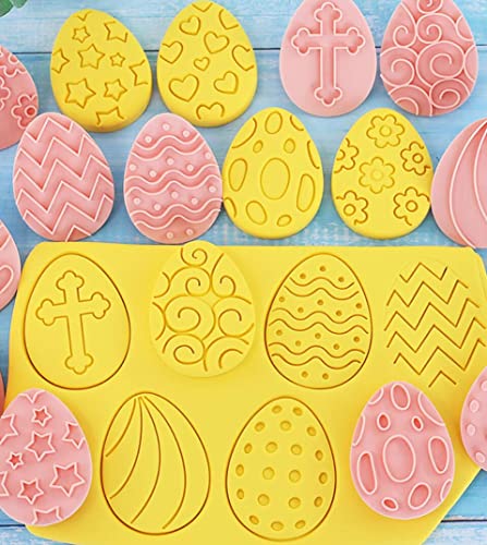 10 Pieces Cute Easter Egg Cookie Cutters Plastic Cookie Stamps Cookie Mould Press Easter Cookie Mould Set Baking Kitchen Tools(Easter C) #TOP1