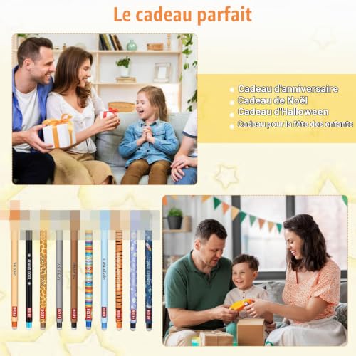 XCDMJ Stylo à bille effaçable Gelschreiber, 10 Stylos à encre roller, Stylos effaçables, Stylo à encre gel avec motifs d'animaux, Stylo à bille effaçable de 0,7 mm, Stylos à friction pour fournitures – vue 4