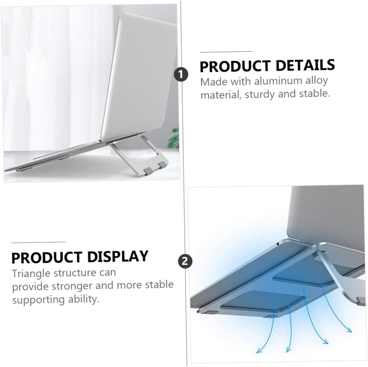 Foldable Alloy Laptop Stand - Pads Ergonomic Cooling Rack for Improved Posture Portable Design for Travel for Use image 4