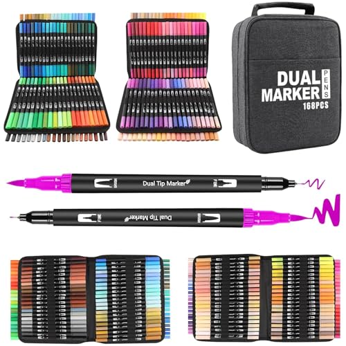 Rotuladores Lettering, 168 Colores Rotuladores Doble Punta para Niños y Adultos, Punta Pincel Lettering Kit para Mandalas Caligrafía